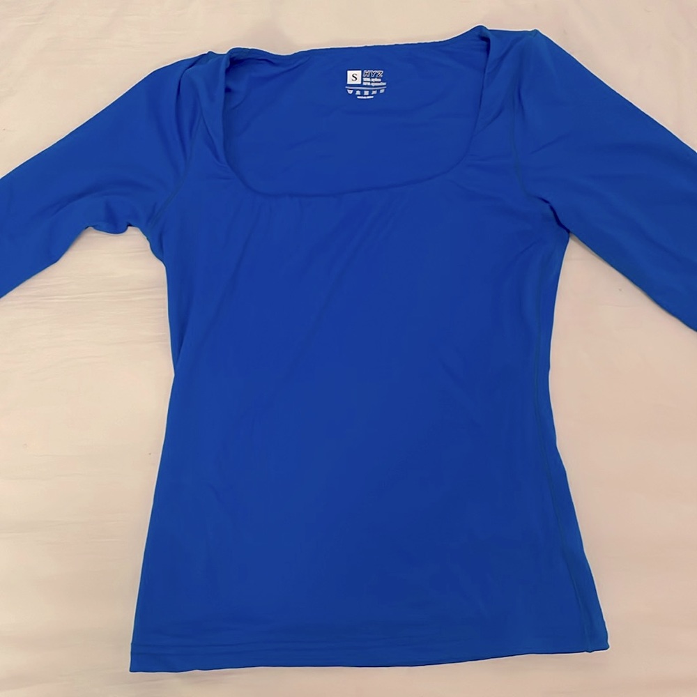 HYZ basic long sleeve square neck top small royal blue